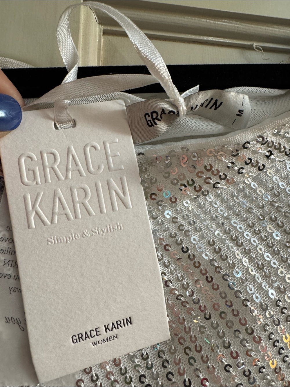 Grace Karin One-Shoulder Silver Sequin Knot Party Dress NWT - Picture 5 of 8